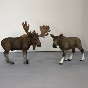 Schleich‎ Adult Male Bull Moose And Cow Figure Figurine Toy 2009 Wildlife